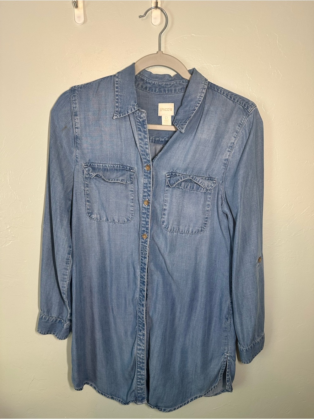 Chico's Washed Denim Button-Up Shirt